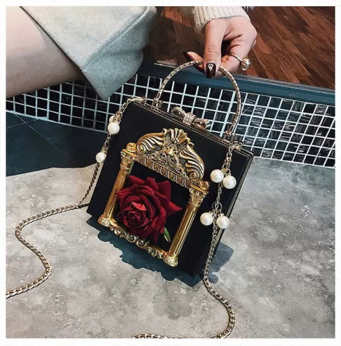 کیف دستی لوکس زنانه /کیف مشکی با گل رز سه بعدی